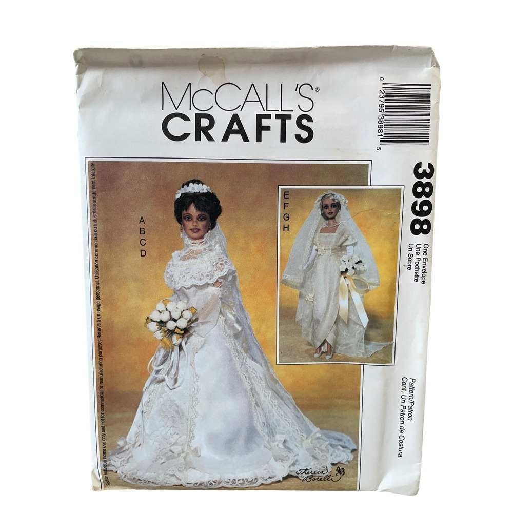 McCALL'S 3898 Bridal Doll Dress Pattern 11.5 inch 20th Century FF UNCUT